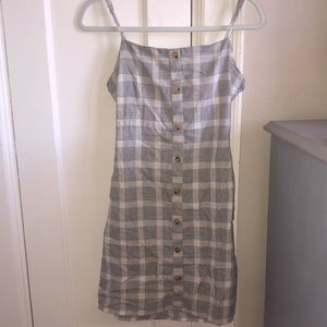Grey and white gingham mini dress